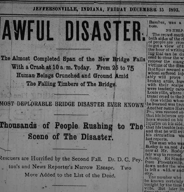Big Four Bridge Accident December 15, 1893 Jeffersonville Evening News Front Page