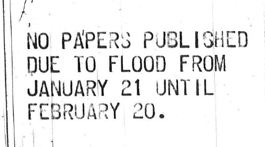 No papers published due to flood from January 21 until February 20