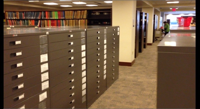 Microfiche stacks at the Indiana State Library
