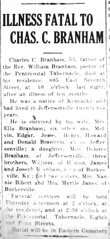 Charles Branham's Obituary