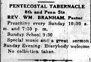 First Advertisement For the Pentecostal Tabernacle
