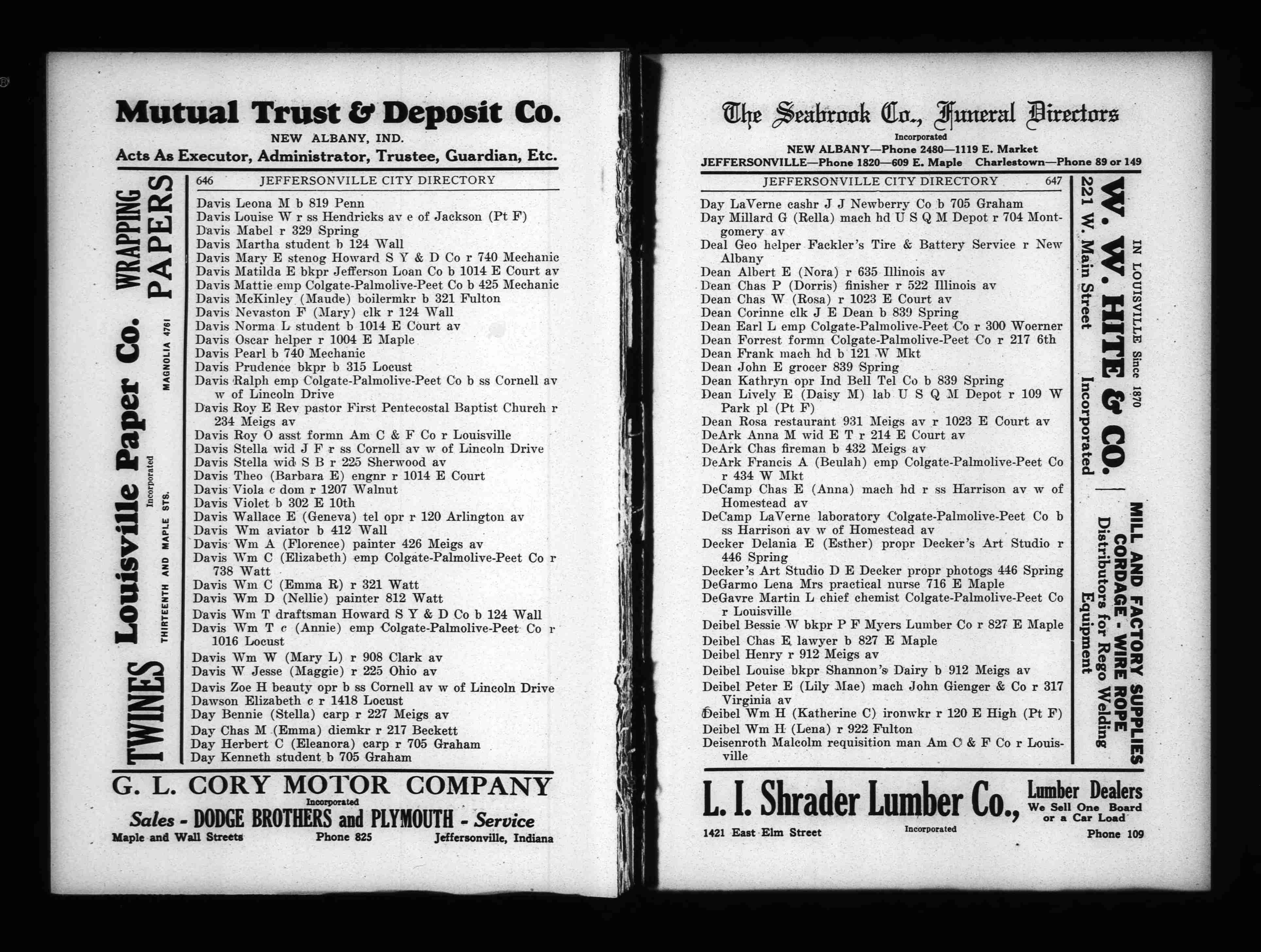 Roy Davis' 1931/1932 City Directory entry