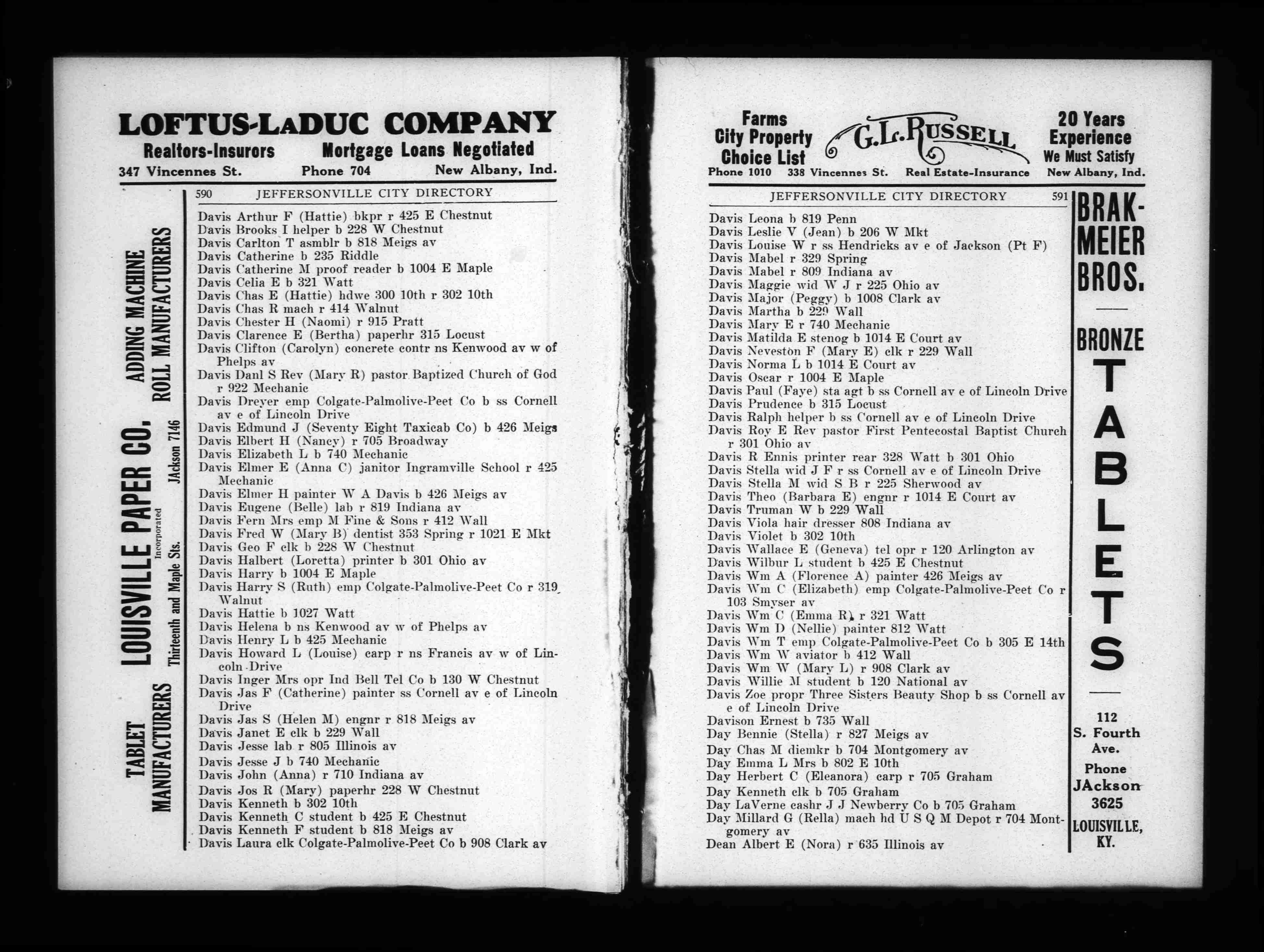 Roy Davis' 1933/1934 City Directory entry