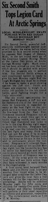 Jeffersonville Evening News.  September 1, 1928 article.